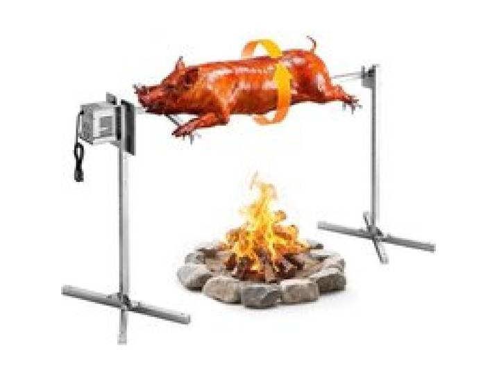 Kit Rôtissoire en Inox sur Pied Tourne Broche Électrique Barbecue Méchoui Charge 40 kg Moteur 38W Broche 132cm en Extérieur