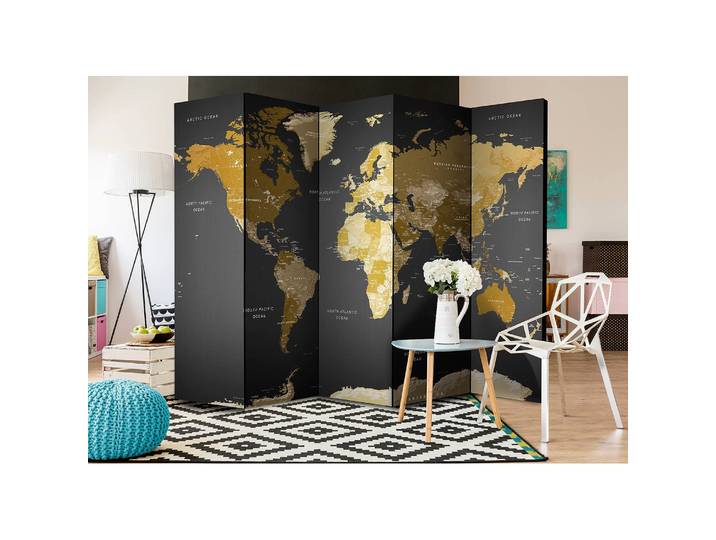 Paravent World map on dark background Polaire Marron 225 x 172 x 3cm