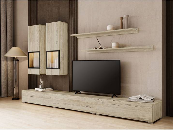 Mur tv-hifi BABEL 5 portes sanremo avec led