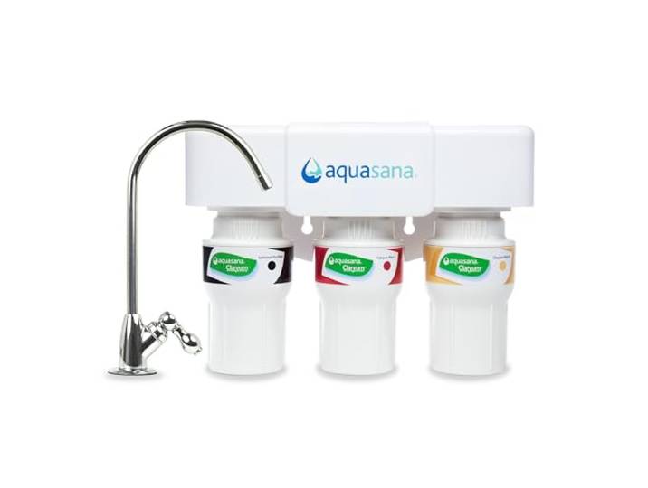 Aquasana AQ-5300.56 3-stufiges Wasserfiltersystem unter der Spüle, Claryum-Filtration, Chlors Filtert 99% Chloramin, Chrome