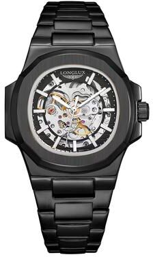 Fashion Sheath Men Automatic Mechanical Skeleton Watch Luxury Stainless Steel Self Winding Business Timepiece black
