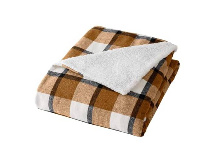 Douceur d'Intérieur\, Plaid (125 x 150 cm) Ecossais Camel\, Tartan et Sherpa