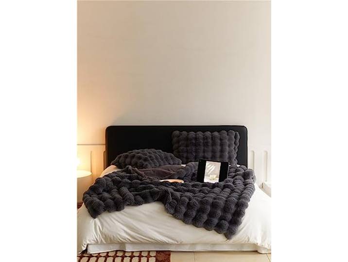 Bubble Decke Fellimitat Kuscheldecke Flauschig Flauschige Fluffy Blanket für Bett Sofa Casual (Grau, 160 * 200cm)