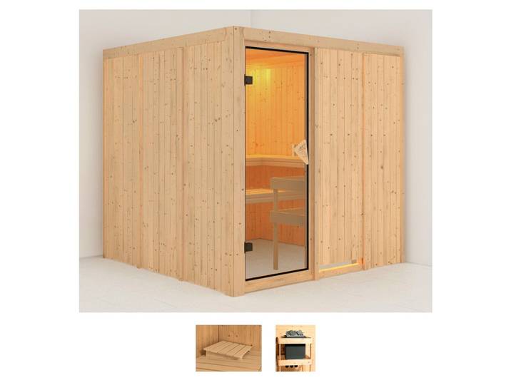 Sauna KARIBU Rodin , beige (naturbelassen), ohne Ofen, (ohne Ofen), Saunen, Sauna, ohne Ofen