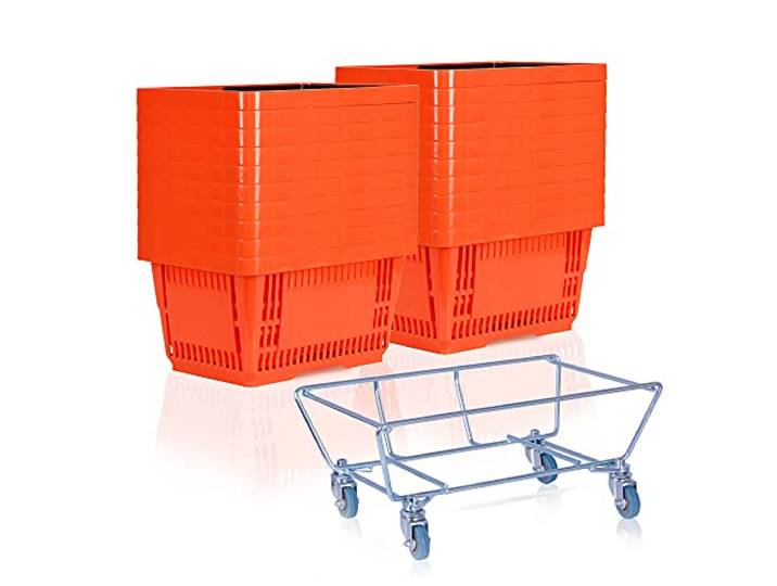 Sammelwagen + 20 Einkaufskörbe orange Korbstapelwagen 22 Liter Rollwagen für Kunststoffkörbe Korbwagen stabil Einkaufskorbwagen