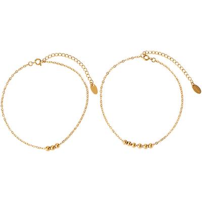 Fußketten Set FIRETTI "Schmuck Geschenk Körperschmuck Kugeln", gold (gelbgoldfarben), Fußketten, Damen, Edelstahl