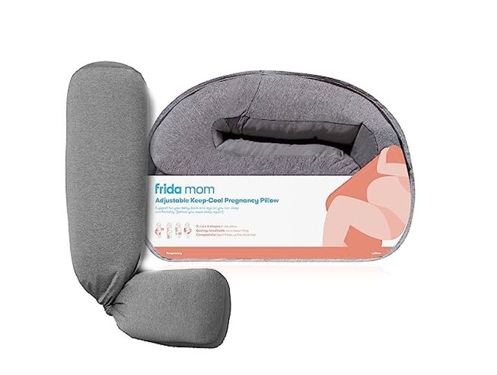 Frida Mom Schwangerschaftskissen, Kühlkissen, verstellbar, kompakt, Grau Für angenehmen Schlaf während der Schwangerschaft, unterstützt Bauch, Rücken und Beine die ganze Nacht