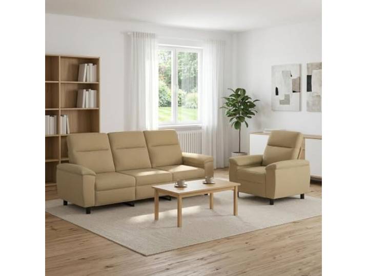 Sofa-Set 2 pcs Hellbraun Stoff Metallrahmen,Kissenrücken,konische Kunststoffbeine,100% Polyester,drinnen
