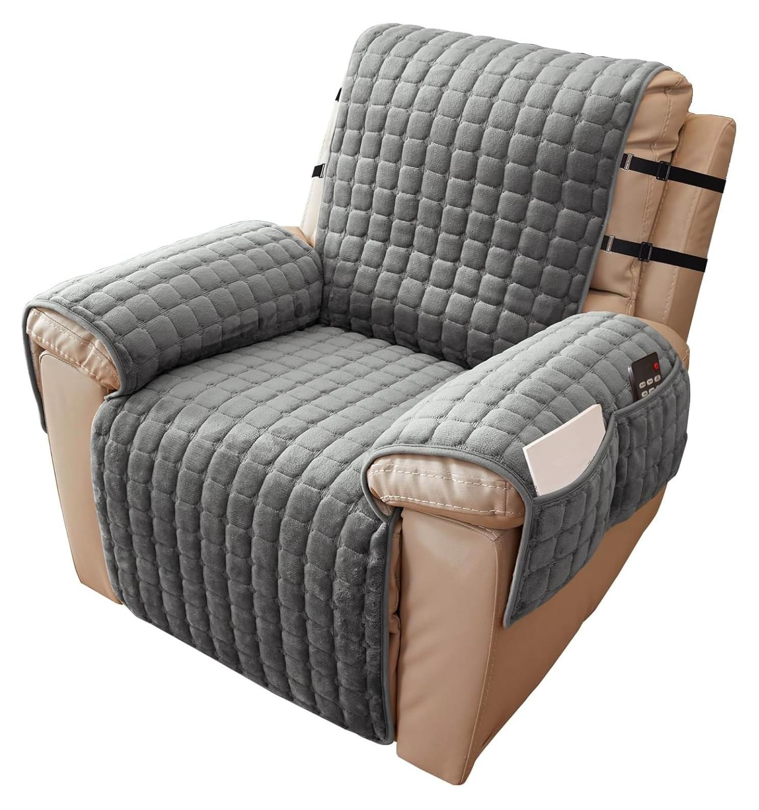 Solidchoice - Stoelbeschermer met pocket voor relaxstoelen in donkergrijs