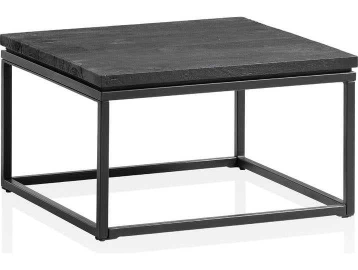 Couchtisch Mango Massivholz Metall Schwarz 60x60x35cm Modern Quadrat