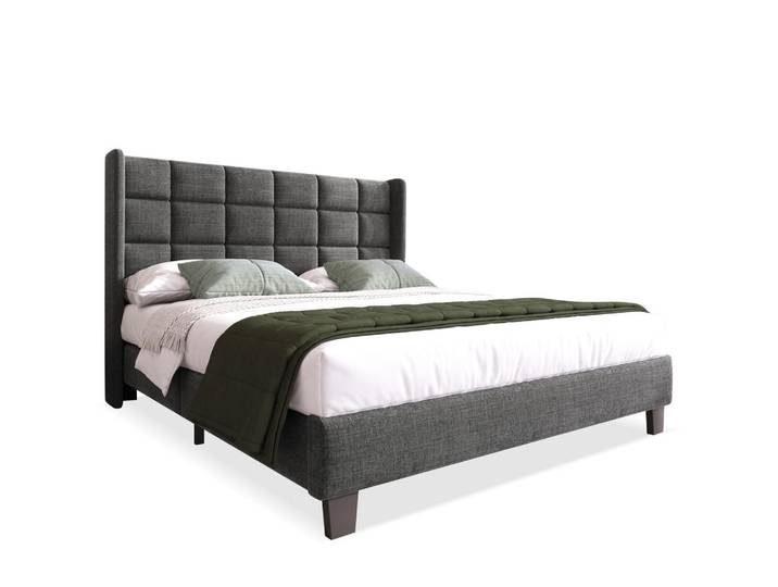 Modfu Polsterbett aus Leinen 140x200 cm in Grau mit Lattenrost, 140x200 cm, Schlafzimmer, Betten, Polsterbetten
