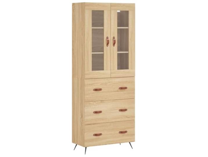 HKTMGDNG Highboard Sonoma-Eiche 69,5x34x180 cm Schrank 2-teilig Eleganter Vitrinenschrank fürs Wohnzimmer mit Glasfronten und stabilen Metallfüßen für moderne Raumkonzepte.