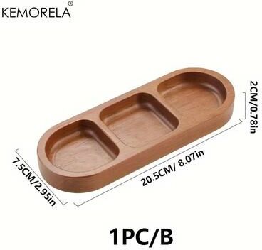 Inspired Finds Solid Wood Divided Serving Tray (2 Or 3 Compartments) Condiment And Snack Plate For Sauces, Sushi, Bread, And Desserts 3 compartment Tray (8.07in)