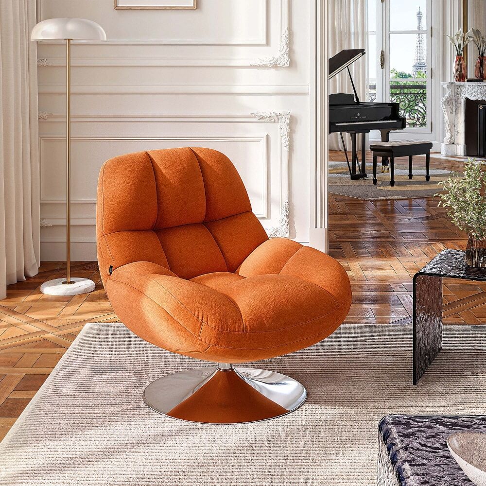 Habitat Fauteuil pivotant en tissu et métal chromé - orange Orange 76x88x84cm