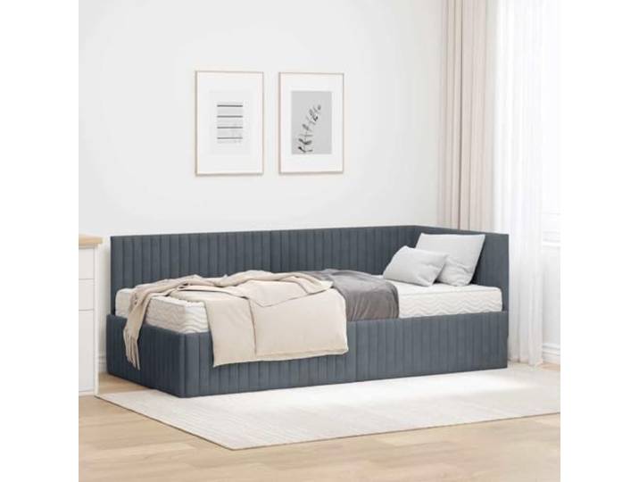 LPERTGFHU Bettrahmen mit Matratze 90 x 190 cm Grau Samt Kopfteil Wandmontiertes Kopfteil, Inklusive Polsterbett, Platzsparendes Design