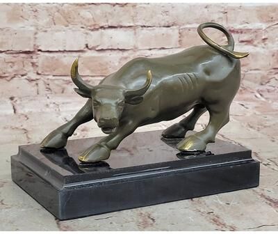 Bronzhaus Charging Imitative Bull Bronze Sculpture - Wall Street Financial Prosperity Symbol Art