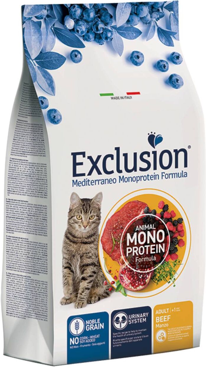 Exclusion Mediterraneo Monoproteico Noble Grain Cat Adult Manzo 1,5 Kg per Gatti Adulti