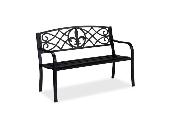 Gartenbank mit Fleur de Lis Motiv Schwarz