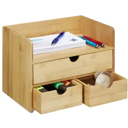 Relaxdays Schreibtisch Organizer Schubladen Bambus Hellbraun
