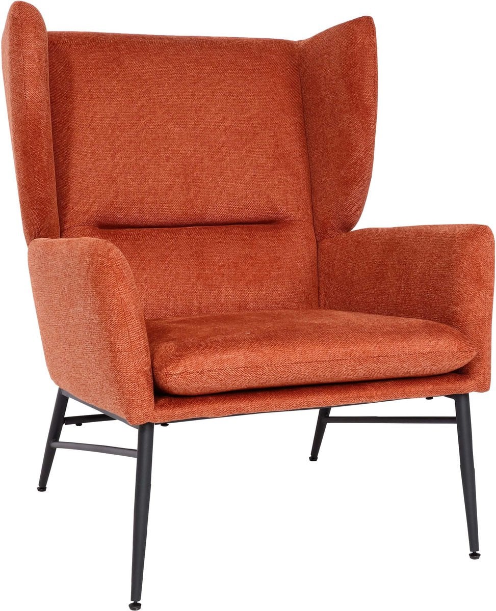 Loungefauteuil MCW-L62 modern tub design in terracottakleur met stoffen bekleding en metalen onderstel