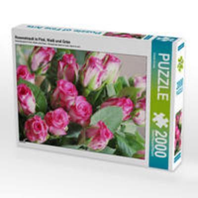 CALVENDO Puzzle Rosenstrauß in Pink, Weiß und Grün | 2000 Teile Lege-Größe 90x67cm Foto-Puzzle für glückliche Stunden