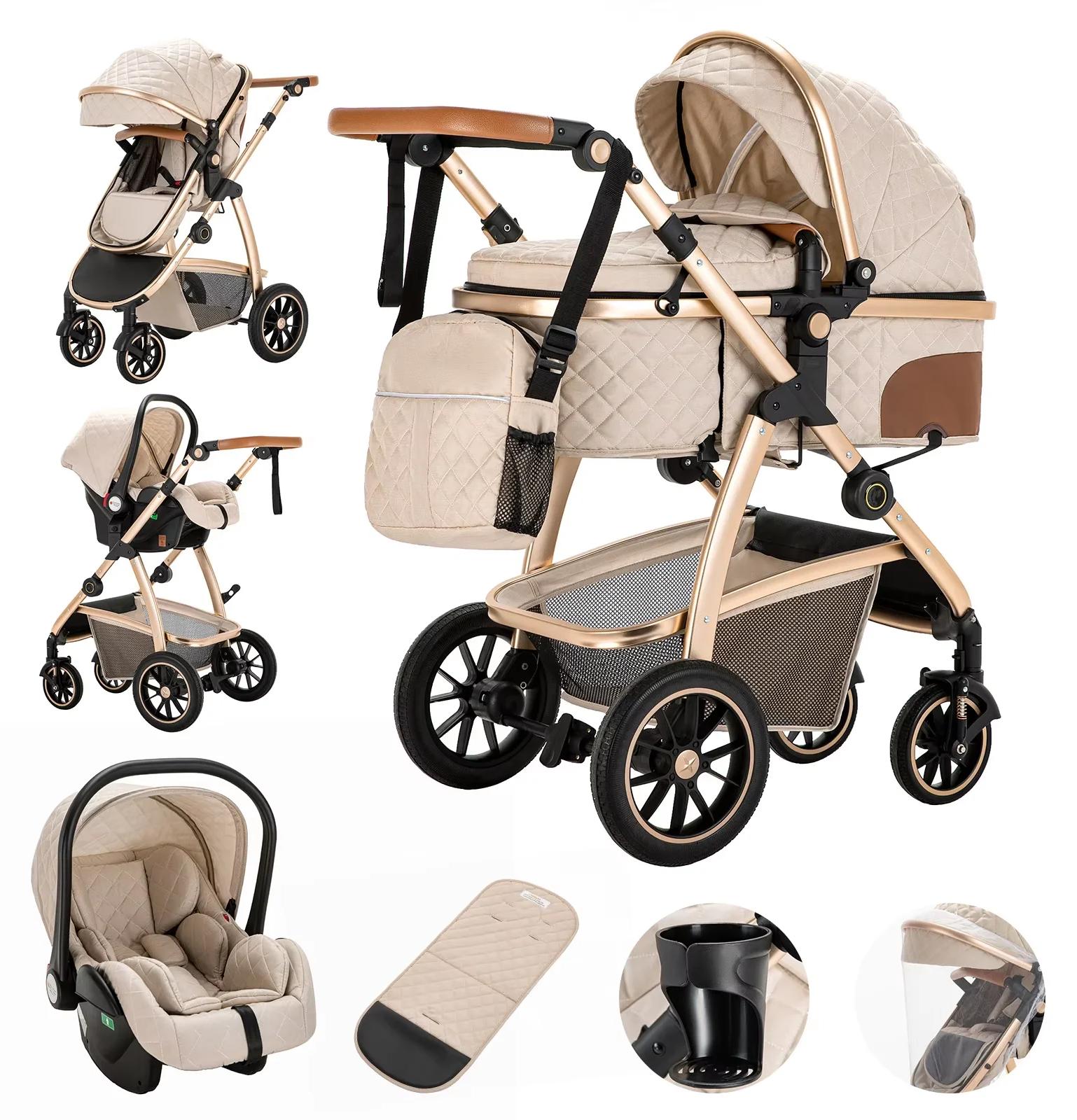 3-in-1 Kinderwagen Kombi Buggy - Modell SK20 - Hohe Sitzposition - Verstellbarer Schiebegriff - Klappbarer Reisebuggy - Aluminiumrahmen - Moskitonetz - Weiß