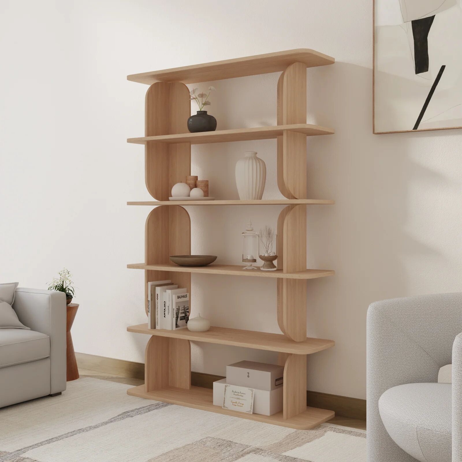 garneroarredamenti Libreria 120x185h cm moderna soggiorno rovere Bukly