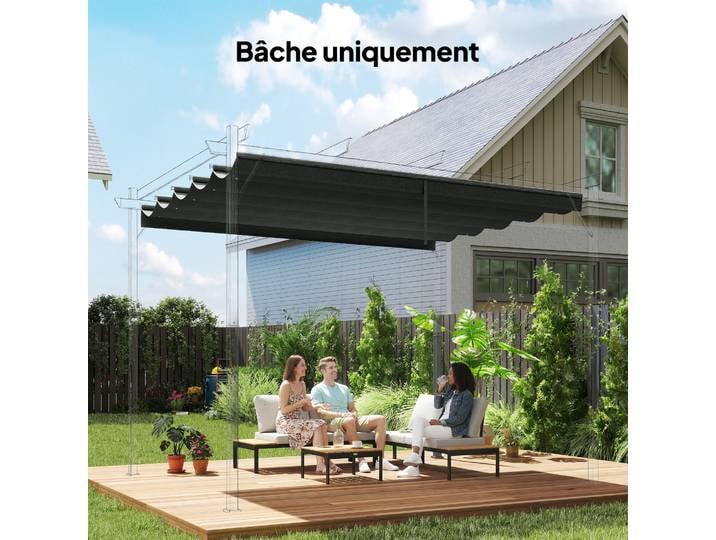 Outsunny Toile Pergola Rétractable 3x3m Gris
