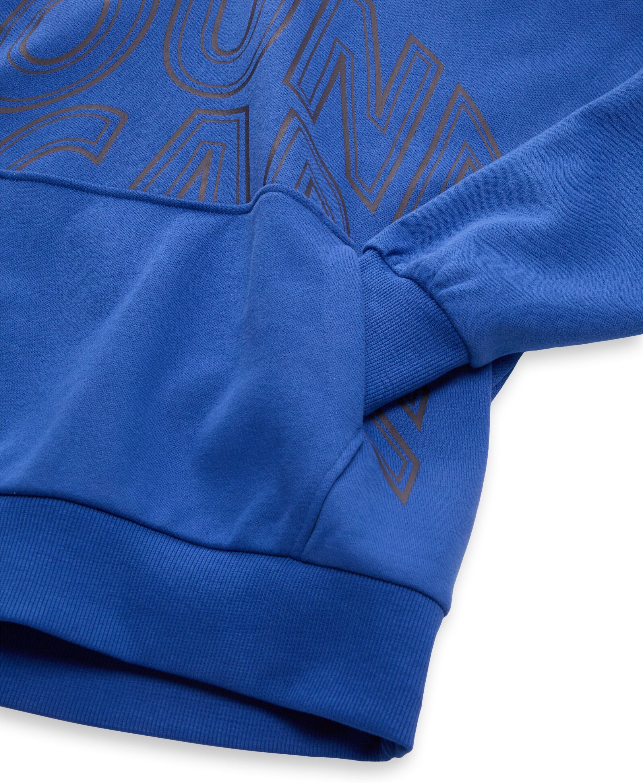 Kapuzensweatshirt TOM TAILOR, Jungen, Gr. 152, blau (beau blau), Sweatware, Obermaterial: 70% Baumwolle, 30% Polyester, bedruckt, oversize hüftbedeckend, Rundhals, Bündchen, Sweatshirts Kapuzensweatshirt, mit Kängurutasche und Print / für Boys beau blau 1