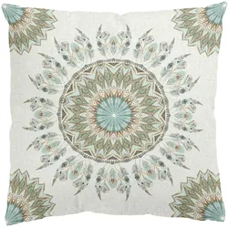 DEKOKISSEN Mandala Aquarell Federn Muster blau grün 40/40 cm