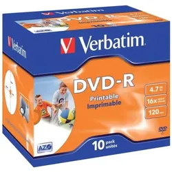 Verbatim DVD-R Jewelcase printable, 4,7Gb, 120 Minuten, 10 Stück
