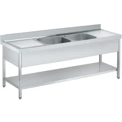 EURAST - Spüle mit rahmen 2 abtropfflächen, 2 becken 600x500x300 und 1 regal - 2200x700x850 mm - 2235227E