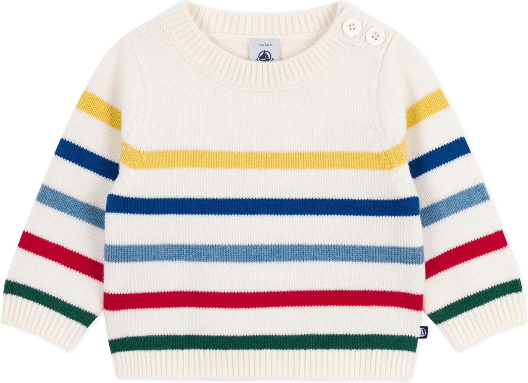 Petit Bateau Pull Marinière  Ecru 18 mois