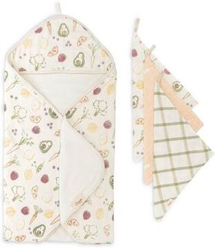 Crane Baby Clementine Fruits & Veggies Hooded Baby Bath Towel & Washcloth Set