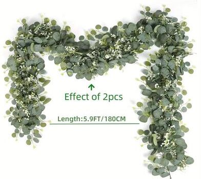 Inspired Finds Artificial Eucalyptus Garland With White Flowers & Berries Realistic Fake Plant Vine For Home & Event Decor 2pcs