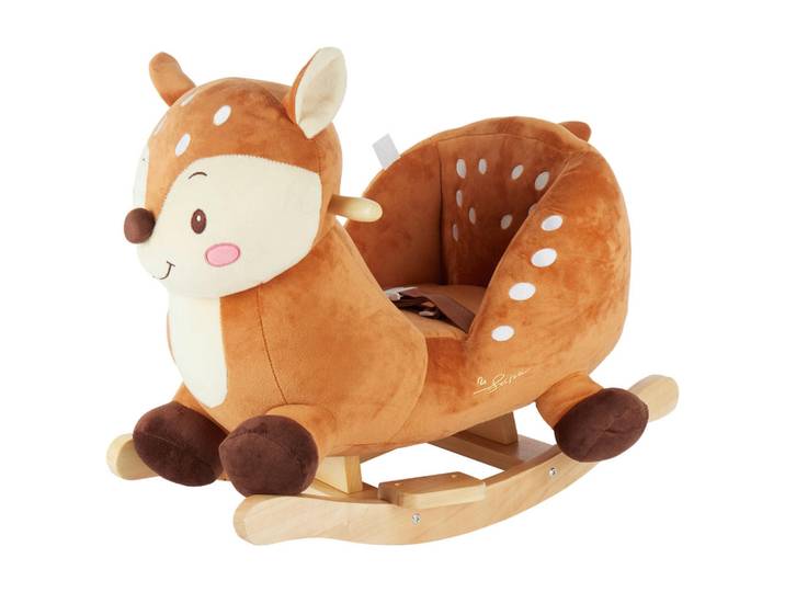 P & B Schaukeltier Reh Lia, Braun, Naturfarben, Holz, 60x58x33 cm, unisex, Fußstützen, Haltegriffe, gepolsterte Sitzfläche, Gurtsystem, Spielzeug, Schaukeltiere