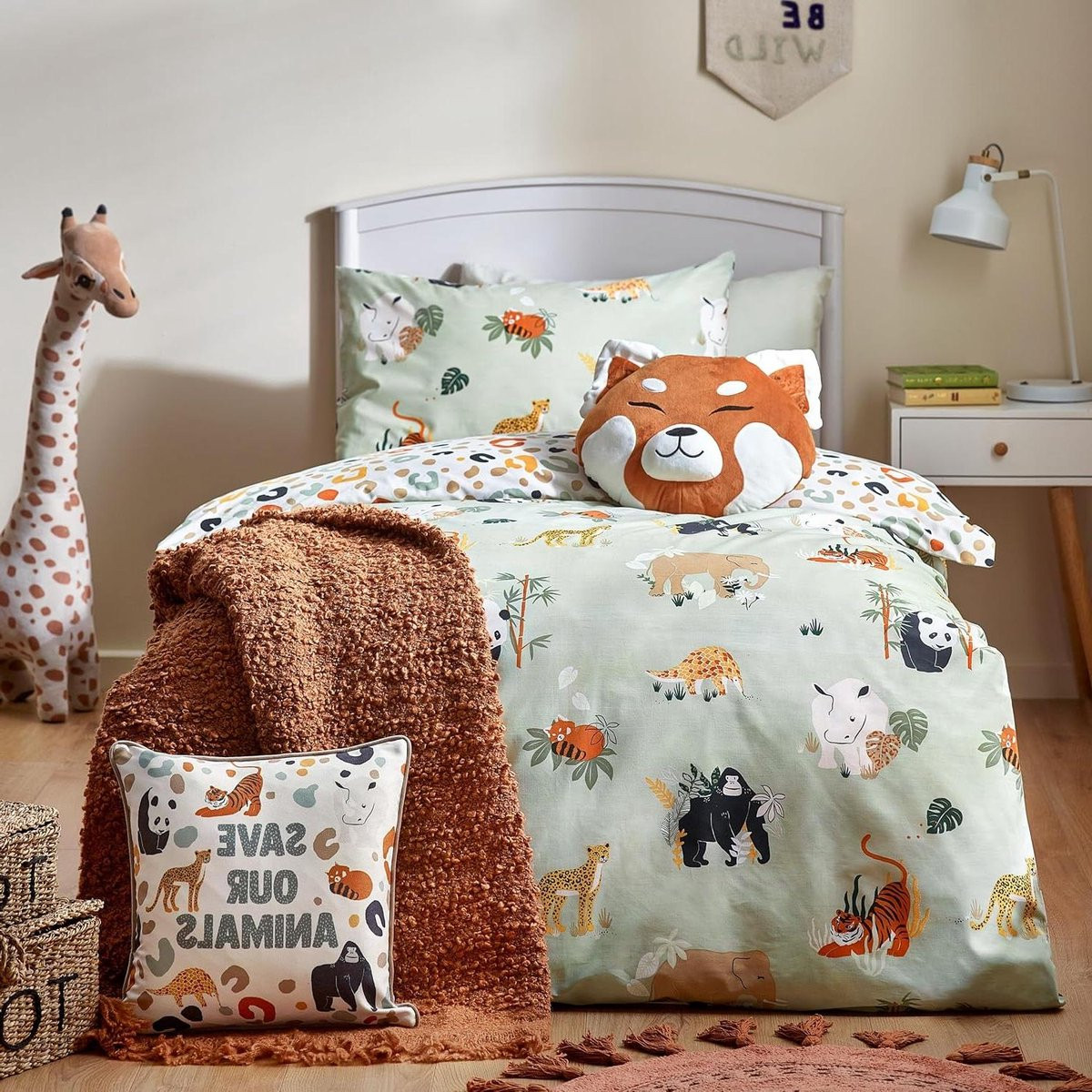 Omkeerbaar Dekbedovertrek Set met Dierenprint voor de Kinderkamer - Double Maat - Multi/Groen