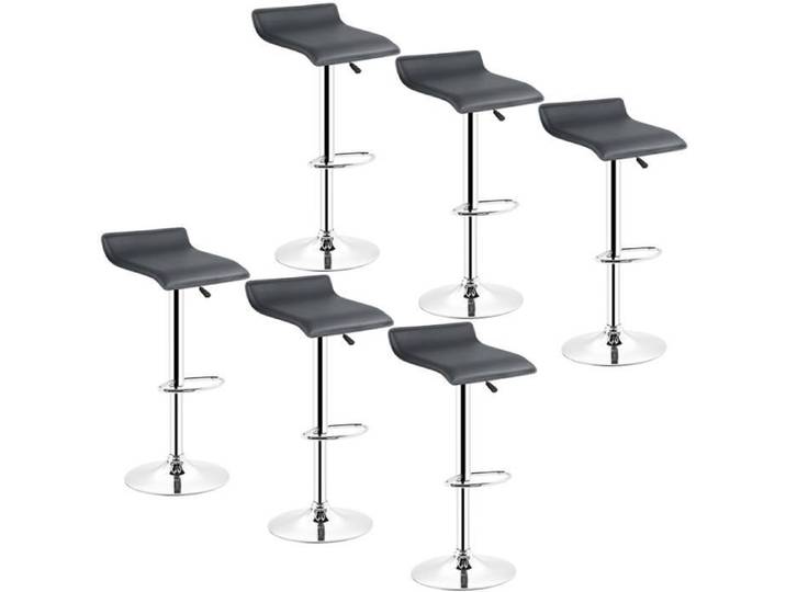 6pcs de Tabourets de Bar Simili Noir Chaise de Bar Reglable en Hauteur