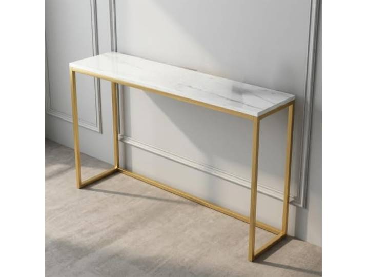 Schmaler Konsolentisch aus Stahl, Flurtisch für Eingangsbereich, Metallkonstruktion, minimalistisches Design, kompakt, flurmöbel, stabil(Gold,100*20*80cm)