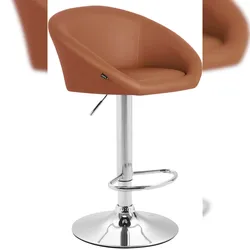 Décoshop26 - Verstellbarer und drehbarer Barhocker x1 mit abgerundeter Rückenlehne aus hellbraunem PVC und verchromtem Metallfuß 10_0005208