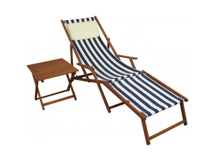 Chaise longue pliante rayé bleu et blanc chilienne repose-pieds table oreiller 10-317FTKH