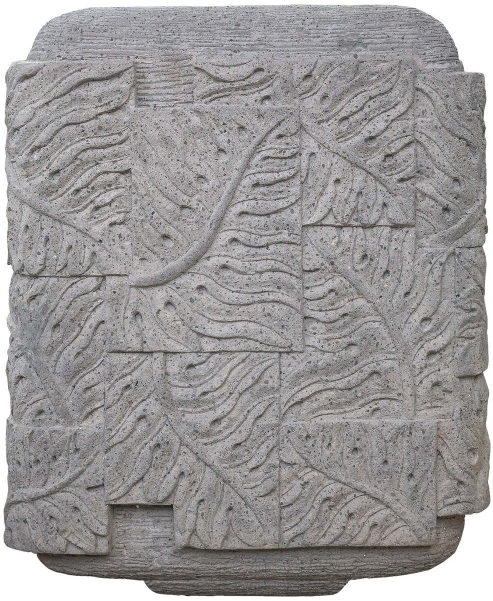 PTMD Blayd Vierkante Plantenpot met Palmblad Carving, Grijs Cement, Groot