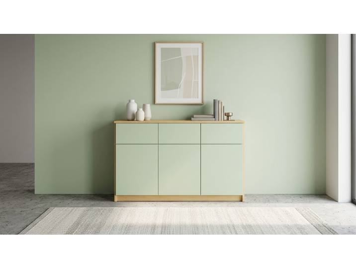 Sideboard mit grünen Türen Birke Natur geölt