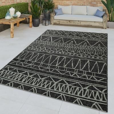 Paco Home Black Grey Outdoor Rug Modern Ethnic pattern for Patio/Balcony