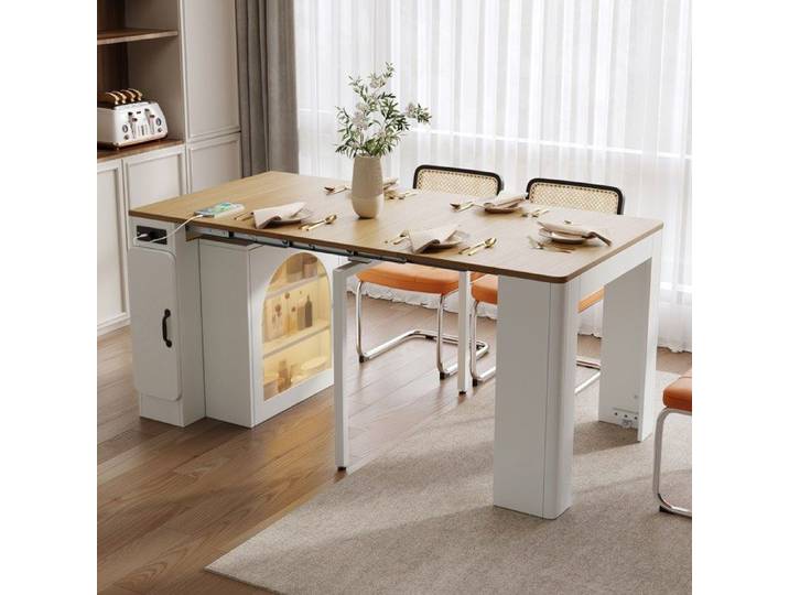 Table à manger extensible - DREAMMESPACE - Blanc - MDF - Roulante - 3 configurations