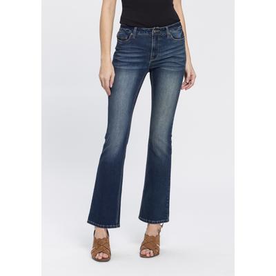 Bootcut-Jeans ARIZONA "Baby Bootcut", Damen, Gr. 42, N-Gr, blau (dunkelblau us), Denim/Jeans, Obermaterial: 69% Baumwolle, 29% Polyester, 2% Elasthan, Basic, bootcut fit, Jeans, leicht ausgestelltes Bein, hohe Leibhöhe, Topseller