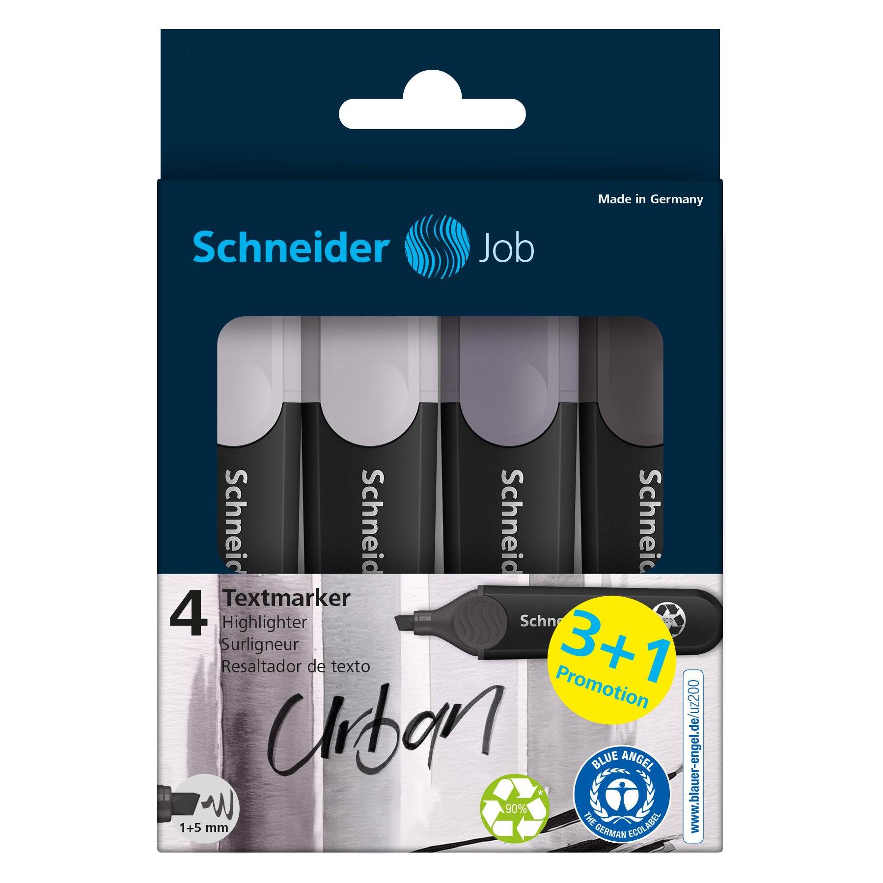 Schneider 3 + 1 GRATIS: Job Textmarker farbsortiert, 3 St. + GRATIS 1 St. (4x) (50-115174)