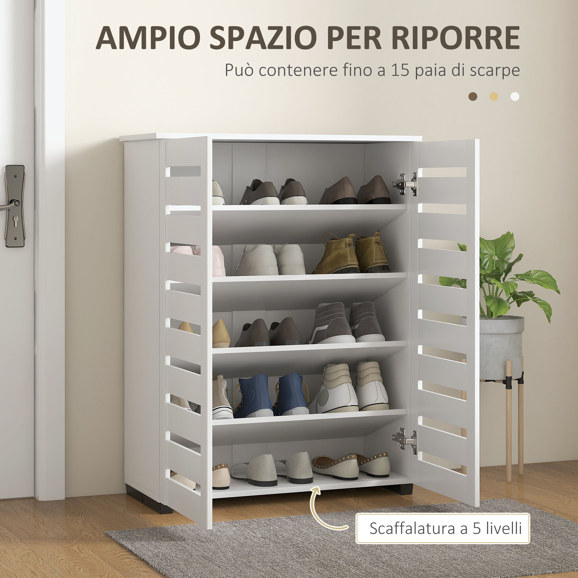 giordanoshop Mobile Scarpiera a 5 Livelli per 15 Paia di Scarpe 76x33Px98 cm in Legno a Doghe Bianco...