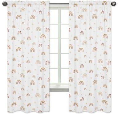Sweet Jojo Designs Boho Rainbow 84in Window Treatment Curtain Panels - Blush Pink Dusty Rose Gold Yellow Mauve Taupe Beige Bohemian Stars Celestial