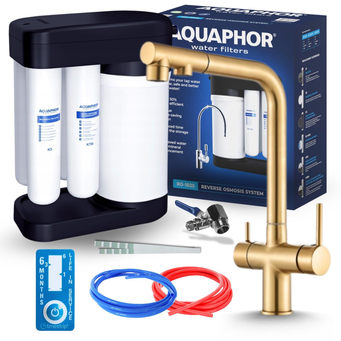 Ari 3-Wege-Küchenarmatur Venom, Messing, Ausziehbare Spültischarmatur Im Set Mit Aquaphor Wasserfiltersystem, Untertischanlage